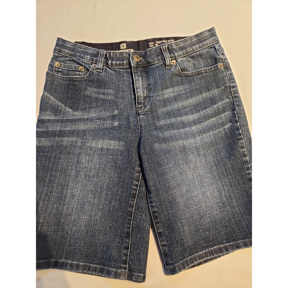 Liz‎ Claiborne Everyday Ease Denim Shorts Dark Wash Blue Petite 8P Mid Rise
